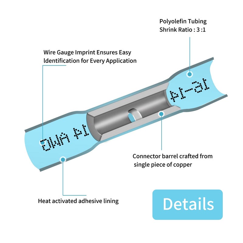 ZIPCCI 16-14 AWG Heat Shrink Butt Connectors - 500Pcs Blue Insulated Waterproof Electrical Marine Automotive Wire Splice Connector Crimp Wiring Terminals - Image 4